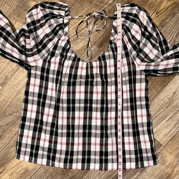 JCrew V-Neck Friday Plaid Long Sleeve Cotton Blend Top Size Medium - Picture 13 of 15